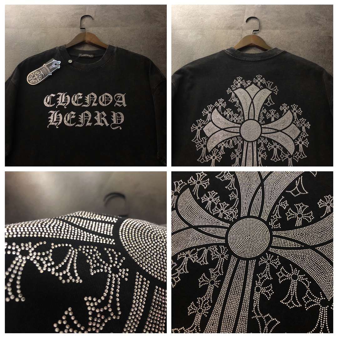 YESKICKS Chrome Hearts Vintage Cross Pattern Logo Print T- Shirt For Unisex Black - Image 9